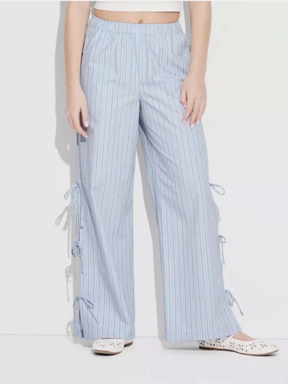 Like NEW Wild Fable Pinstripe High-Rise Side-Tie Relaxed Wide Leg Pants M
